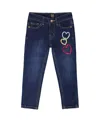 Deux Par Deux Girls' Stretch Jeans With Glittery Hearts - Little Kid In Blue
