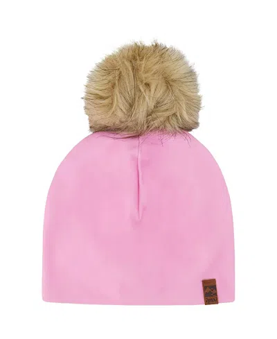Deux Par Deux Girls' Stretch Jersey Hat With Pompom - Baby In Pink