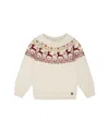 Deux Par Deux Girl's Sweater With Christmas Intarsia Off White And Red In Off White