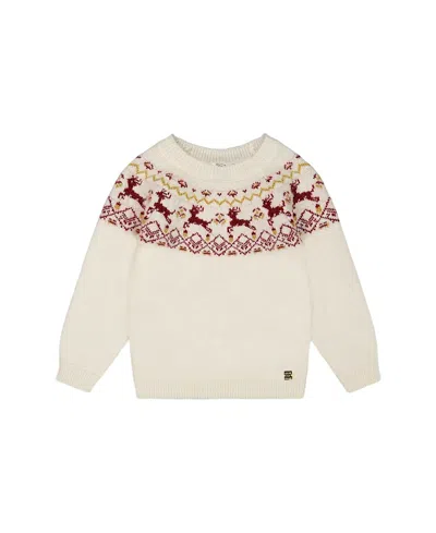 Deux Par Deux Girls' Sweater With Christmas Intarsia - Little Kid In Off White