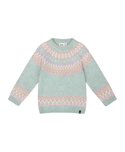 Deux Par Deux Girls' Sweater With Norwegian Jacquard - Big Kid In Blue