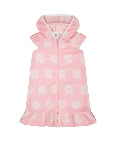 Deux Par Deux Babies'  Girls' Terry Cloth Beach Hoodie Flowers Dress - Little Kid In Pink