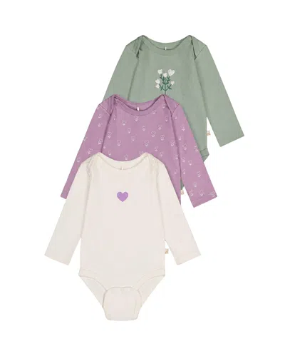 Deux Par Deux Girls' Three Pack Organic Cotton Onesie Floral Print - Baby In Multi
