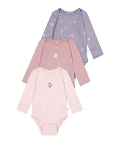 Deux Par Deux Girls' Three Pack Organic Cotton Onesie Hedgehog Print - Baby In Multi