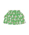 Deux Par Deux Girl's Tiered Elastic Waist Skirt Green With White And Pink Bird In Green With White And Pink Bird