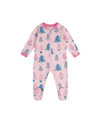 Deux Par Deux Girls' Tree Organic Cotton Front Zipper Footed One Piece Pajama - Baby In Pink