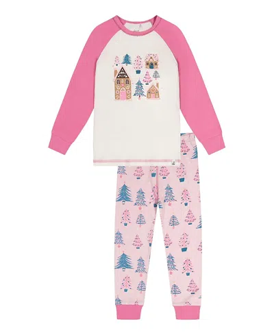 Deux Par Deux Girls' Tree Organic Cotton Top Pants Two Piece Pajama Set - Little Kid In Multi