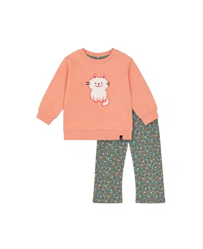 Deux Par Deux Girls' Tunic Floral Charming Ribbed Leggings Set - Baby In Green
