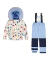 Deux Par Deux Girls' Two-piece Discover Snowsuit With Floral Printed Jacket - Little Kid, Big Kid In Blue