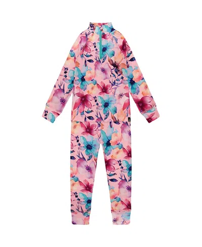 Deux Par Deux Girls' Two-piece Flower Thermal Underwear Set - Big Kid In Pink