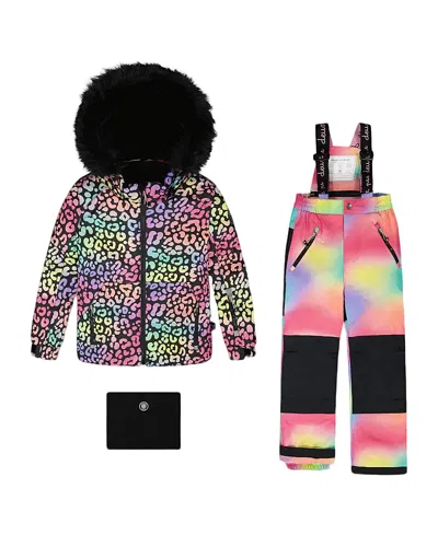 Deux Par Deux Girls' Two-piece Leopard Play Snowsuit - Little Kid In Black