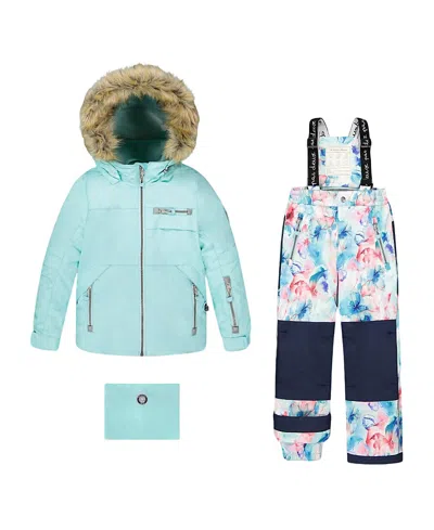 Deux Par Deux Girls' Two-piece Play Floral Snowsuit - Little Kid In Green