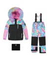 Deux Par Deux Girls' Two-piece Play Heart And Colorblocked Snowsuit - Big Kid In Black