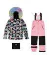 Deux Par Deux Girls' Two-piece Play Snowsuit Smiley Face Jacket - Little Kid In Black