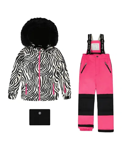 Deux Par Deux Girls' Two-piece Play Zebra Snowsuit - Little Kid In Pink