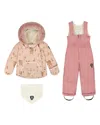 Deux Par Deux Girls' Two-piece Snug Snowsuit Bear - Baby In Pink