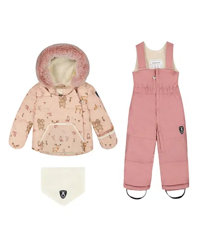 Deux Par Deux Girls' Two-piece Snug Snowsuit Bear - Baby In Pink