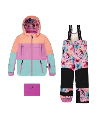 Deux Par Deux Girls' Two-piece Teknik Snowsuit With Colorblocked Jacket - Little Kid, Big Kid In Multi