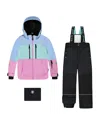 Deux Par Deux Girls' Two Piece Teknik Snowsuit With Colorblocked Jacket And Solid Pant - Little Kid, In Multi