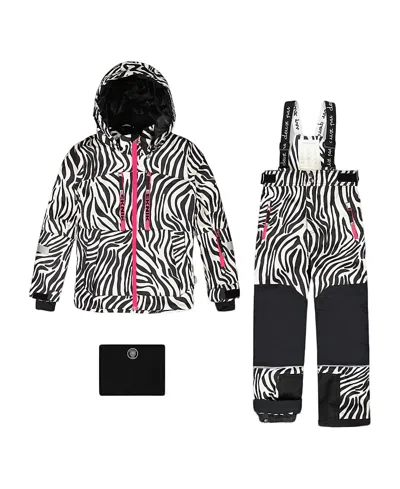 Deux Par Deux Girls' Two-piece Zebra Teknik Snowsuit - Big Kid In Black
