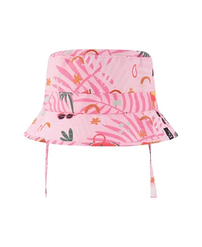 Deux Par Deux Girls' Wide Brim Beach Print Beach Hat - Baby In Orange