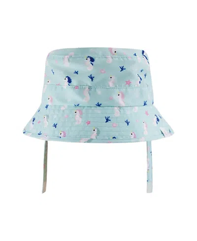 Deux Par Deux Girls' Wide Brim Beach Seahorse Print Beach Hat - Baby In Orange