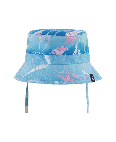 Deux Par Deux Girls' Wide Brim Beach Shell Print Beach Hat - Baby In Blue
