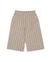 Deux Par Deux Girl's Wide Leg Capri Linen Pant White And Sage Striped In White And Sage Striped