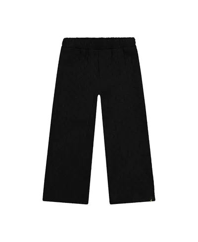 Deux Par Deux Girls' Wide Leg Jacquard Quilted Diamond Elastic Waist Pants - Little Kid In Black