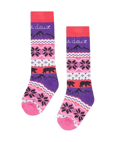 Deux Par Deux Girls' Wool Padded Merino Ski Socks - Baby In Pink