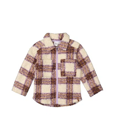 Deux Par Deux Girls' Zipped Fleece Plaid Chest Pocket Overshirt - Little Kid In Multi