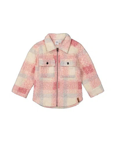 Deux Par Deux Girls' Zipped Plaid Fleece Chest Pockets Overshirt - Big Kid In Multi