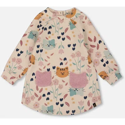 Deux Par Deux Kids'  Glittering French Terry Dress Cat In Multi