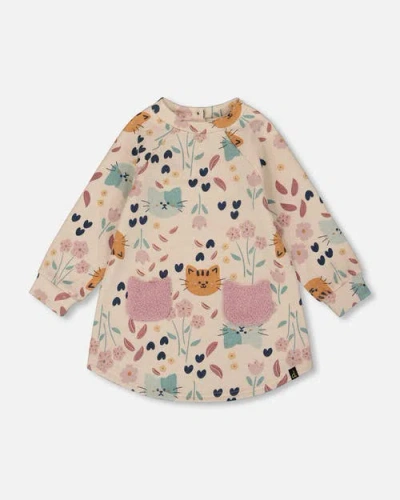 Deux Par Deux Kids'  Glittering French Terry Dress Cat In Pink