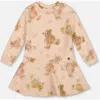 Deux Par Deux Glittering French Terry Dress Teddy Bear In Neutral