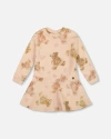 Deux Par Deux Glittering French Terry Dress Teddy Bear In Neutral