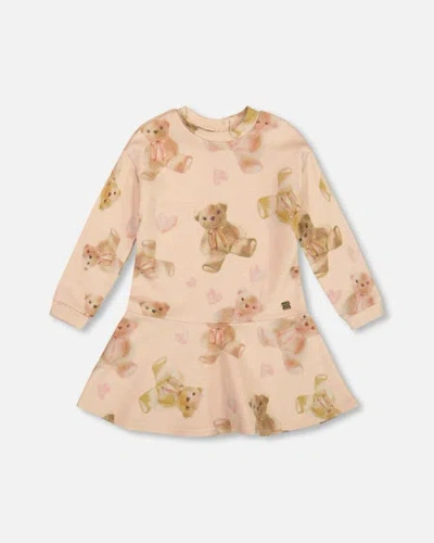 Deux Par Deux Kids'  Glittering French Terry Dress Teddy Bear In Neutral