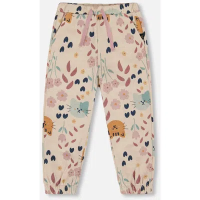 Deux Par Deux Babies'  Glittering French Terry Sweatpant Cat In Brown