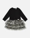 Deux Par Deux Glittering Mesh Skirt Party Dress In Black