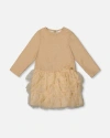 Deux Par Deux Kids'  Glittering Mesh Skirt Party Dress In Neutral