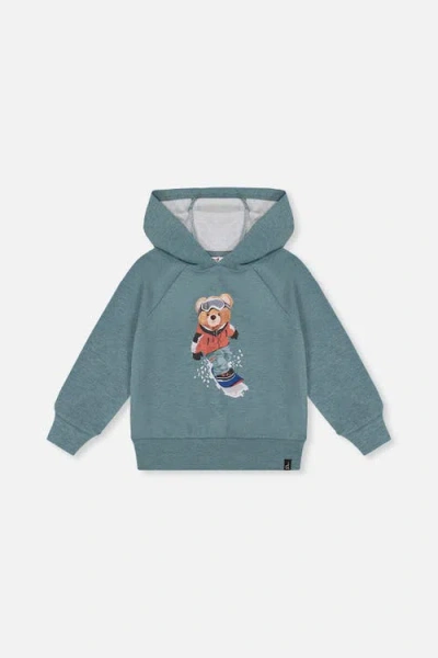 Deux Par Deux Babies'  Graphic Drawstring Hood Ribbed Cuff Hoodie In Blue