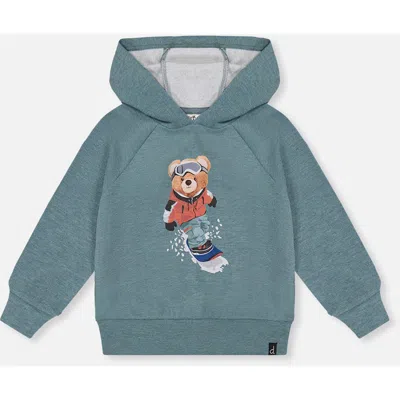 Deux Par Deux Kids'  Graphic Drawstring Hood Ribbed Cuff Hoodie In Blue