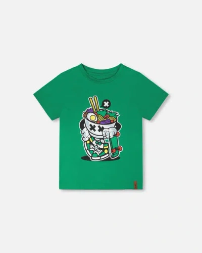 Deux Par Deux Kids'  Graphic Organic Cotton Jersey T-shirt In Green