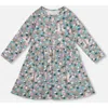 Deux Par Deux Half Button Organic Cotton Dress Llama In Gray