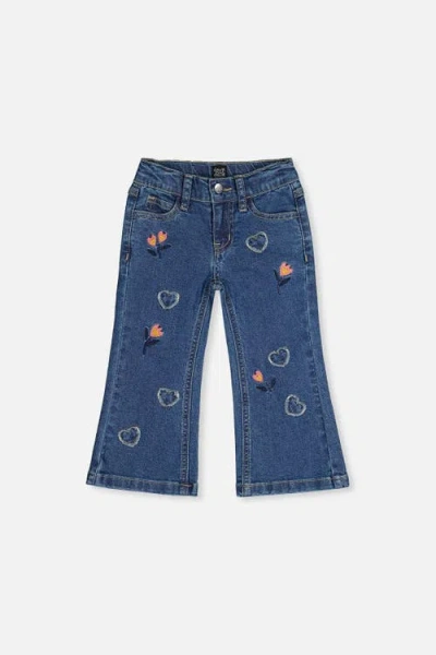 Deux Par Deux Babies'  Heart Appliqué Embroidered Jeans In Blue