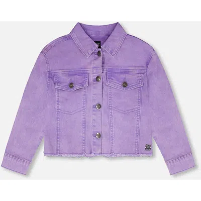 Deux Par Deux Kids'  Heart Embroidery Denim Jacket In Purple