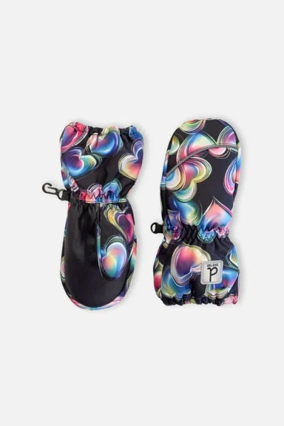 Deux Par Deux Babies'  Heart Play Grip Rubberized Waterproof Winter Mittens In Multi
