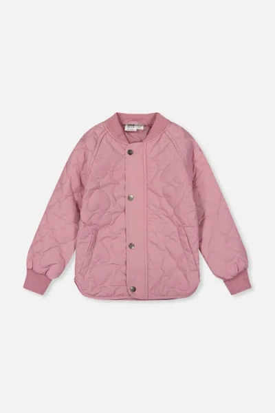 Deux Par Deux Kids'  Heart Quilted Raglan Sleeve Zip Pocket Jacket In Pink