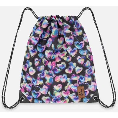 Deux Par Deux Kids'  Hearts Practical Charming Lightweight Drawstring Bag In Multi