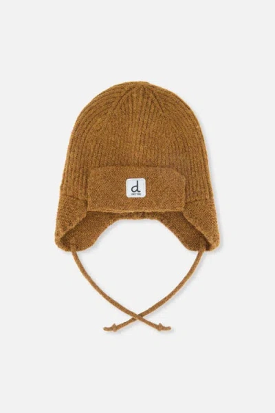 Deux Par Deux Babies'  Helmet Ear Flap Chin Tie Fleece Lined Winter Knit Hat In Brown